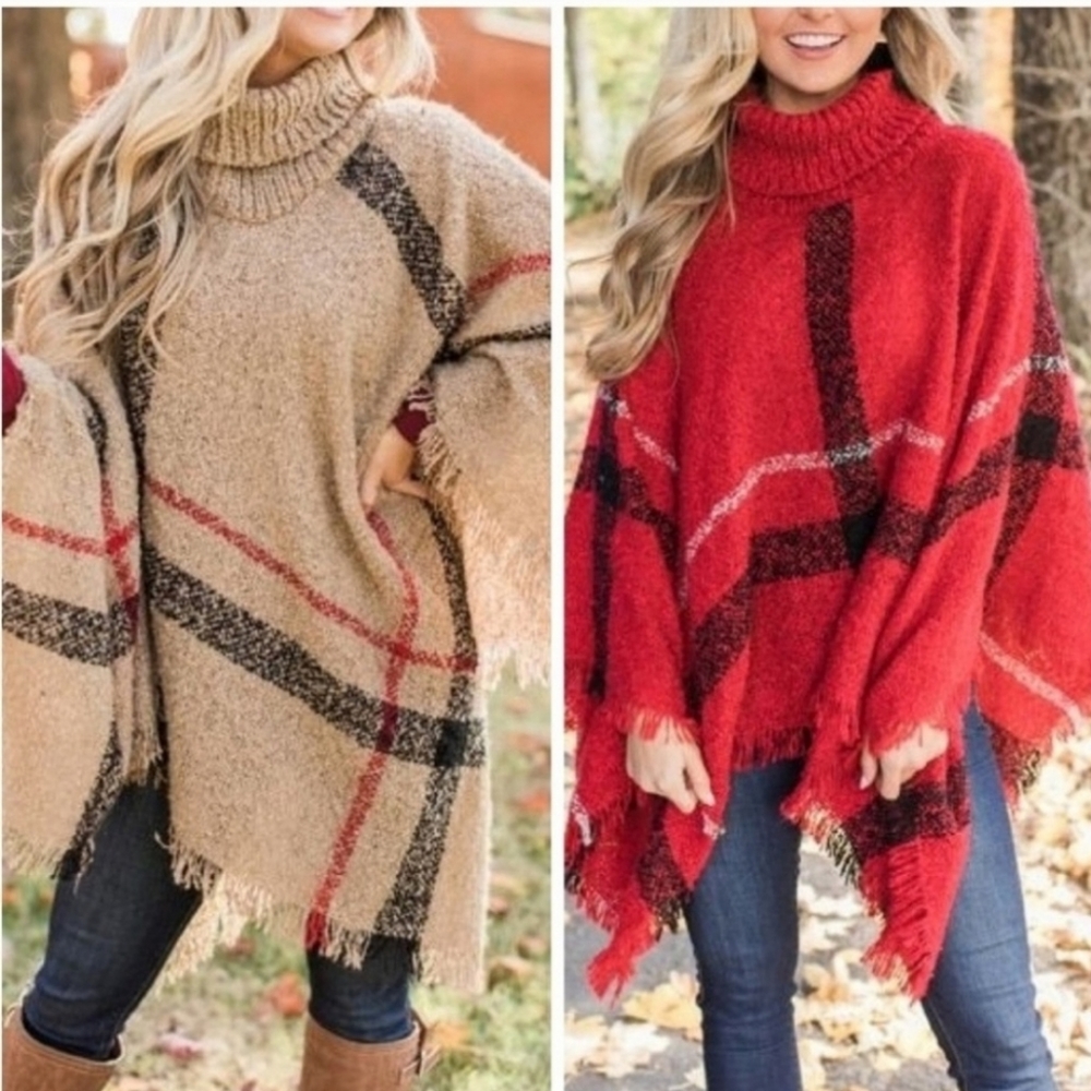 ⭐1 RED ONE LEFT ONLY⭐Cozy plaid ponchos